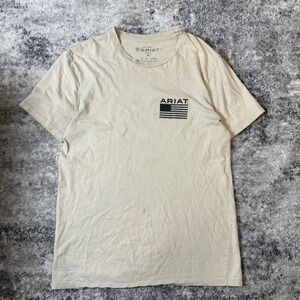 Ariat Mens Graphic T-Shirt Tan Camo American Flag Logo Short Sleeve Size M